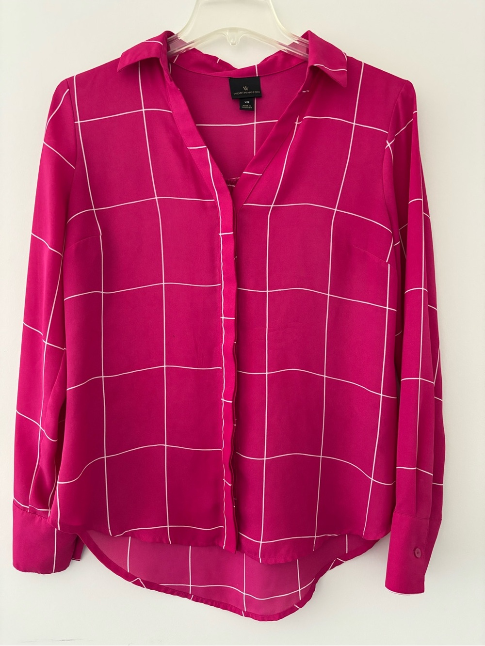 Plaid Button-Front Blouse - Fuchsia
